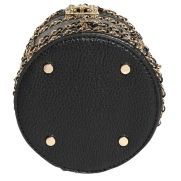 Tote & Carry Women's Mini Barrel Purse Chain Mix Strap Black & Gold - Picture 3 of 5